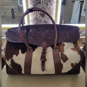 Ralph Lauren RRL Hair-on Hide Hand Tooled Leather Overnight Bag
